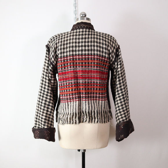 ❌SOLD❌vintage ethnic plaid woven wool jacket S/M - Picture 3 of 8